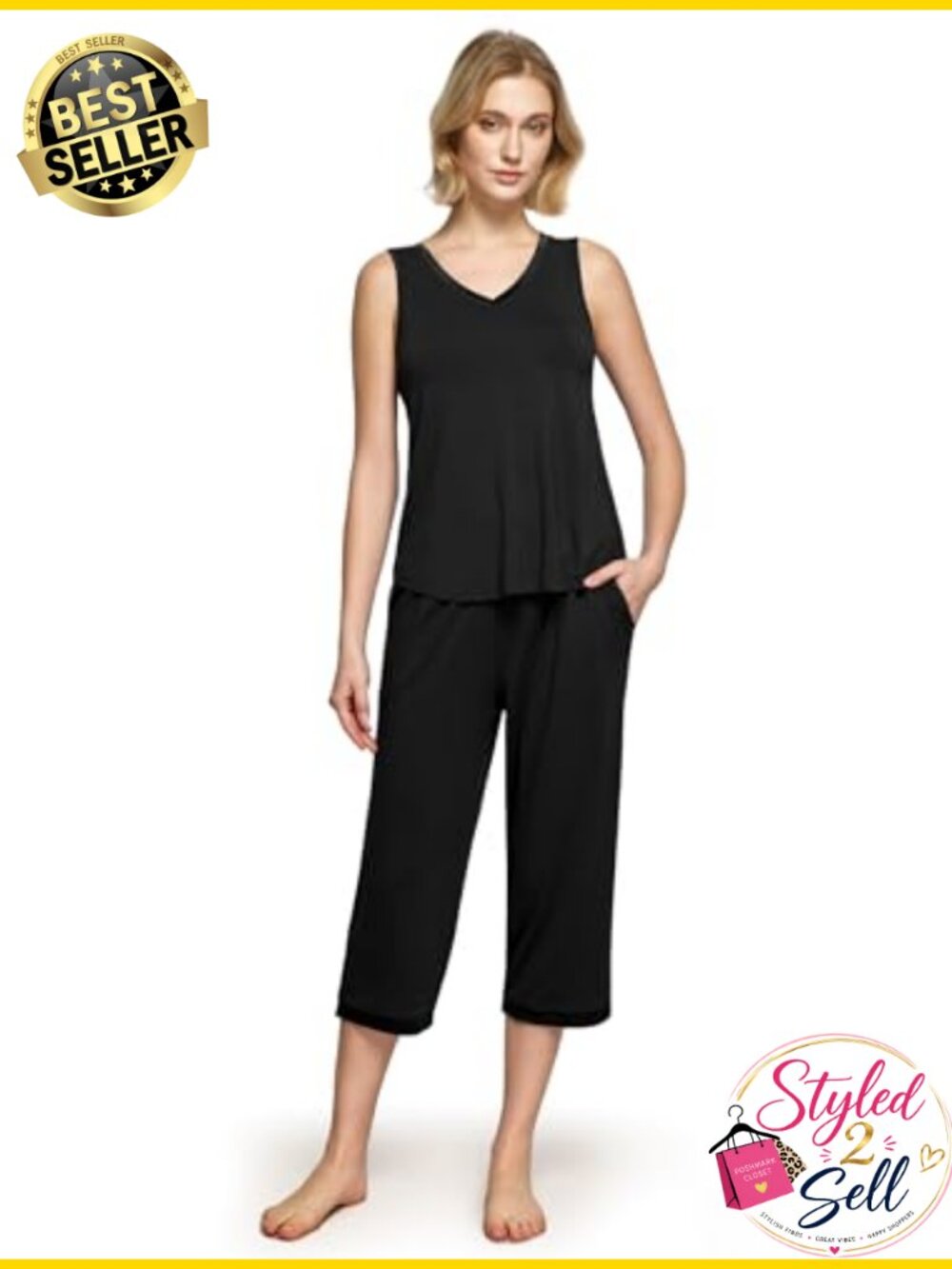 Bamboo Viscose Tank & Capri Pajama Set Sleeveless V-Neck Sleepwear